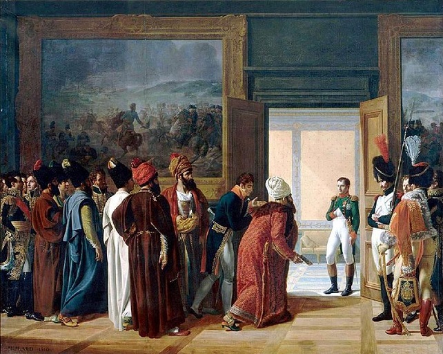 The Persian Envoy Mirza Mohammed Reza Qazvini meets Napoleon at Finkenstein Castle, April 27th, 1807 by François Mulard (1769–1850), painted in 1810.